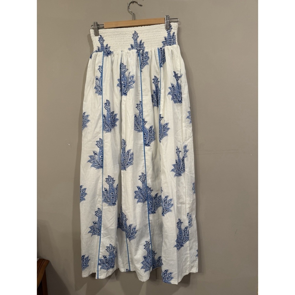 Letarte Handmade Blue White Maxi Skirt Cover Up Medium Paisley